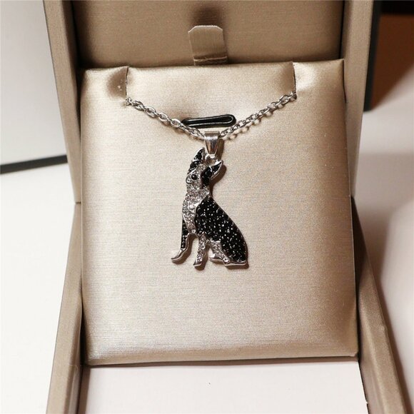 Boston Terrier Dog Breed Rhodium Plated Sterling Silver CZ Stone Necklace NEW - Picture 4 of 11